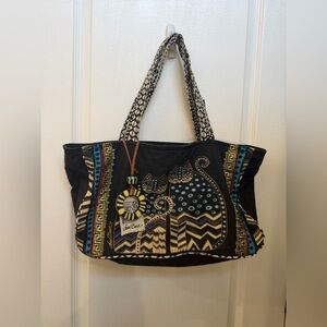 Laurel Burch Black and Blue Cat Pattern Tote